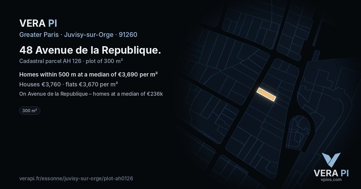 48 Avenue de la Republique, Juvisy-sur-Orge at night – the plot lit, the parcels around coloured by the prices near them