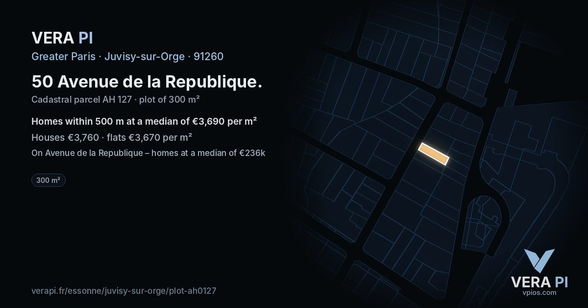 50 Avenue de la Republique, Juvisy-sur-Orge at night – the plot lit, the parcels around coloured by the prices near them