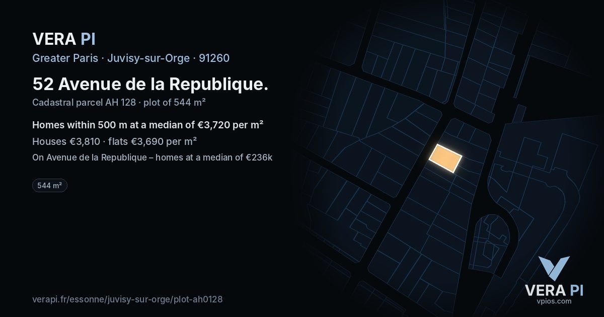 52 Avenue de la Republique, Juvisy-sur-Orge at night – the plot lit, the parcels around coloured by the prices near them