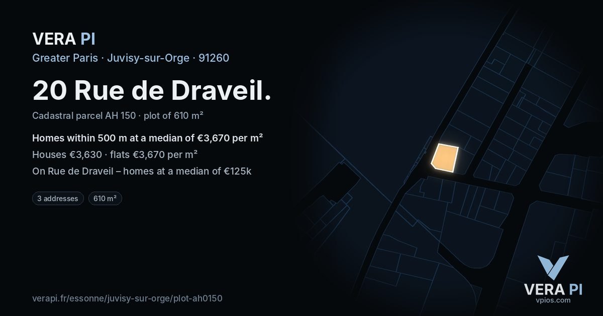 20 Rue de Draveil, Juvisy-sur-Orge at night – the plot lit, the parcels around coloured by the prices near them