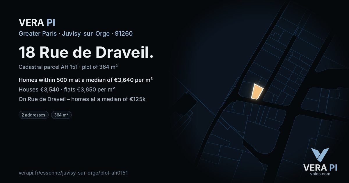 18 Rue de Draveil, Juvisy-sur-Orge at night – the plot lit, the parcels around coloured by the prices near them