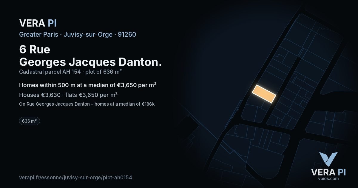6 Rue Georges Jacques Danton, Juvisy-sur-Orge at night – the plot lit, the parcels around coloured by the prices near them