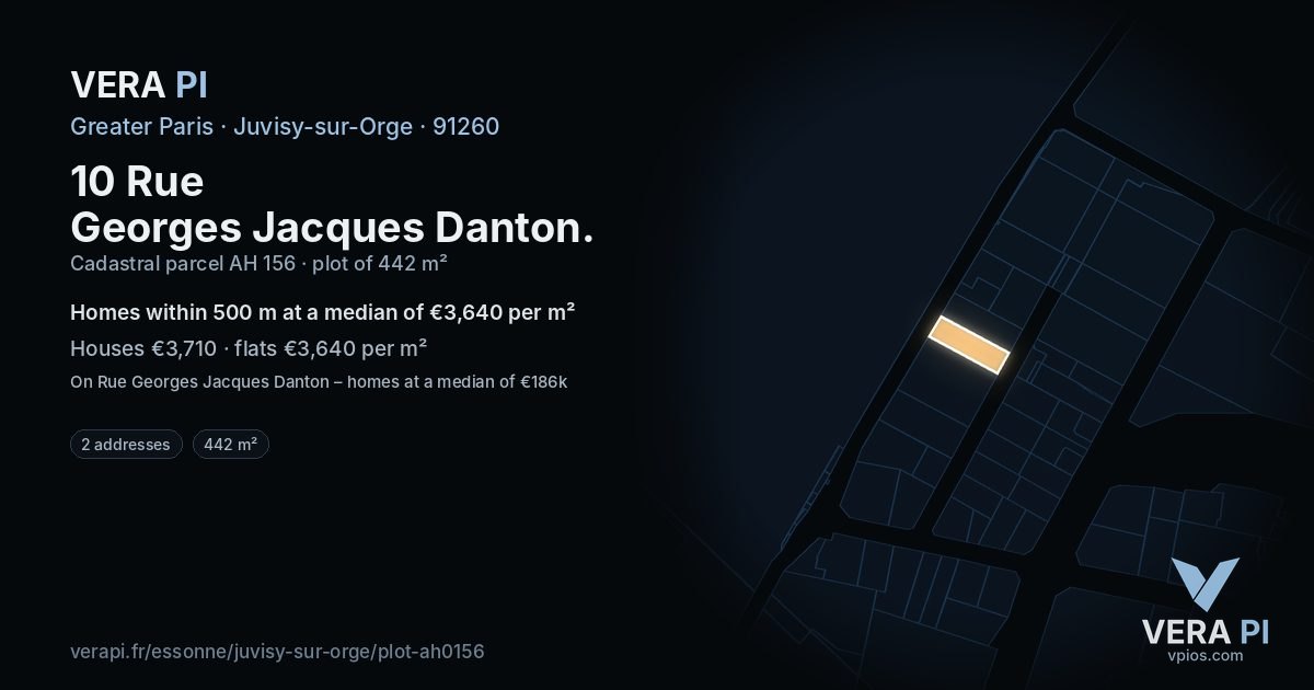 10 Rue Georges Jacques Danton, Juvisy-sur-Orge at night – the plot lit, the parcels around coloured by the prices near them