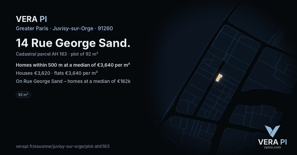 14 Rue George Sand, Juvisy-sur-Orge at night – the plot lit, the parcels around coloured by the prices near them