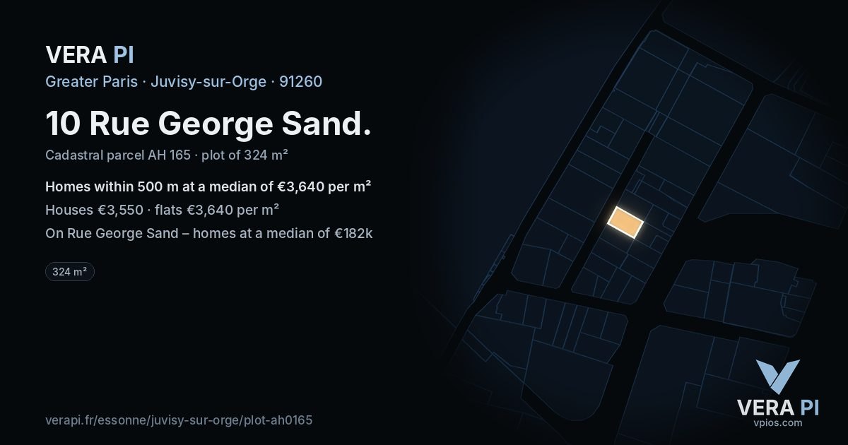 10 Rue George Sand, Juvisy-sur-Orge at night – the plot lit, the parcels around coloured by the prices near them