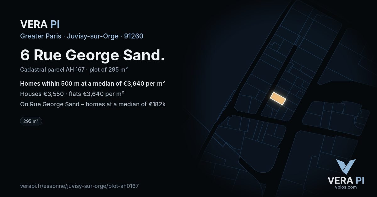 6 Rue George Sand, Juvisy-sur-Orge at night – the plot lit, the parcels around coloured by the prices near them