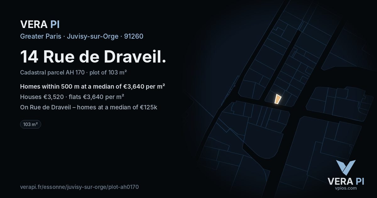 14 Rue de Draveil, Juvisy-sur-Orge at night – the plot lit, the parcels around coloured by the prices near them