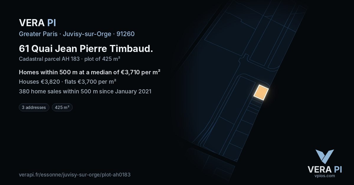 61 Quai Jean Pierre Timbaud, Juvisy-sur-Orge at night – the plot lit, the parcels around coloured by the prices near them