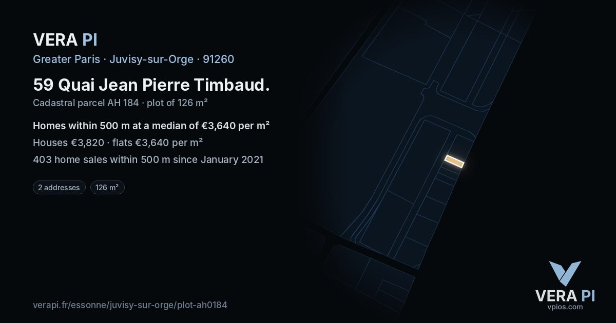 59 Quai Jean Pierre Timbaud, Juvisy-sur-Orge at night – the plot lit, the parcels around coloured by the prices near them
