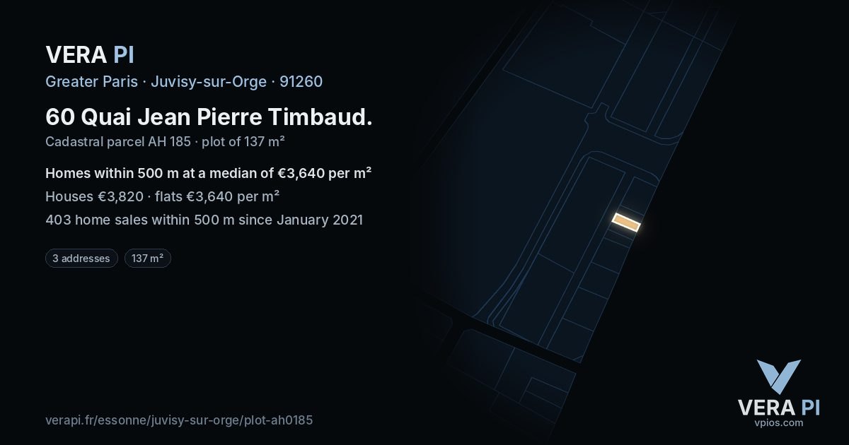 60 Quai Jean Pierre Timbaud, Juvisy-sur-Orge at night – the plot lit, the parcels around coloured by the prices near them