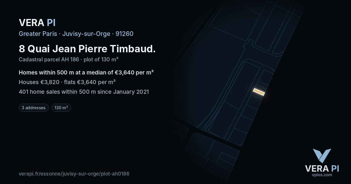 8 Quai Jean Pierre Timbaud, Juvisy-sur-Orge at night – the plot lit, the parcels around coloured by the prices near them