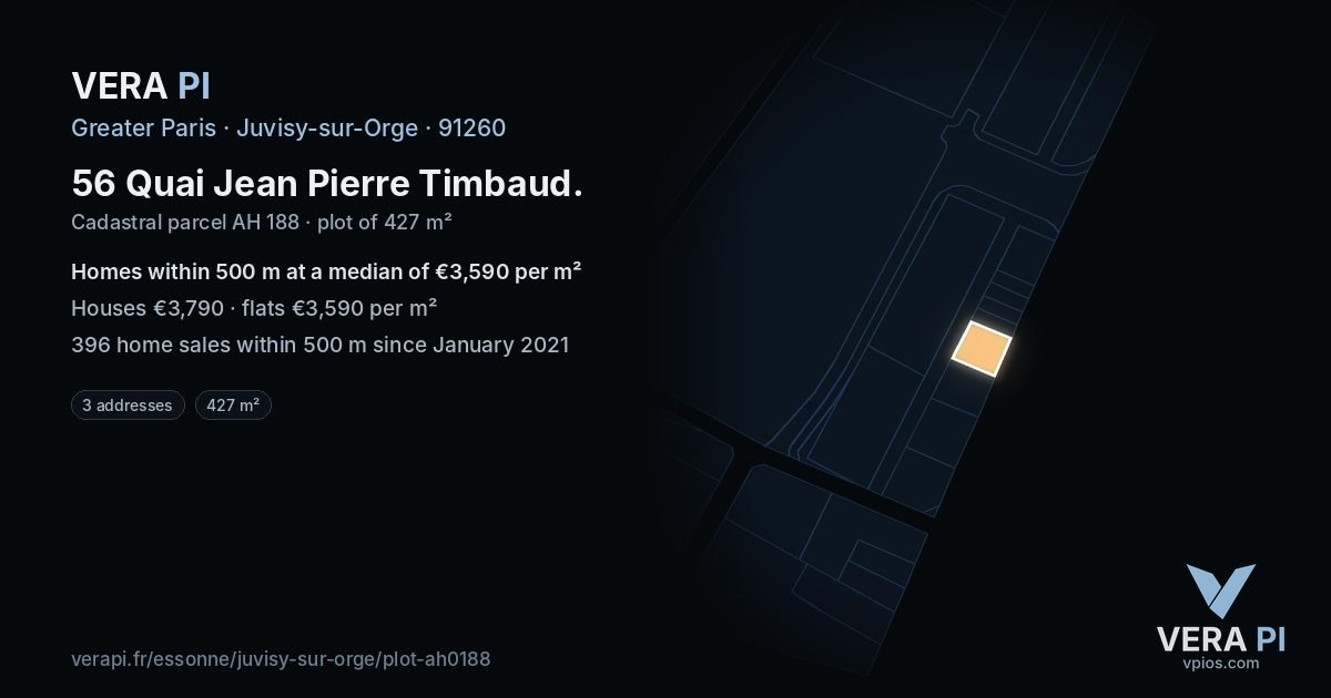 56 Quai Jean Pierre Timbaud, Juvisy-sur-Orge at night – the plot lit, the parcels around coloured by the prices near them
