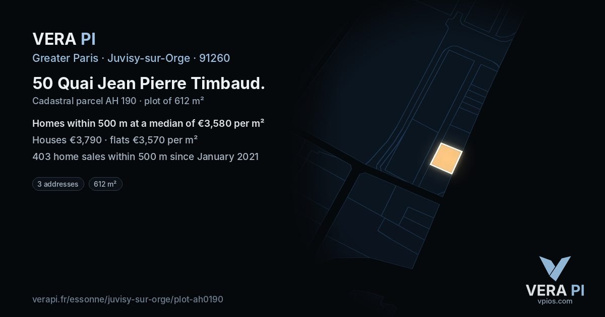 50 Quai Jean Pierre Timbaud, Juvisy-sur-Orge at night – the plot lit, the parcels around coloured by the prices near them