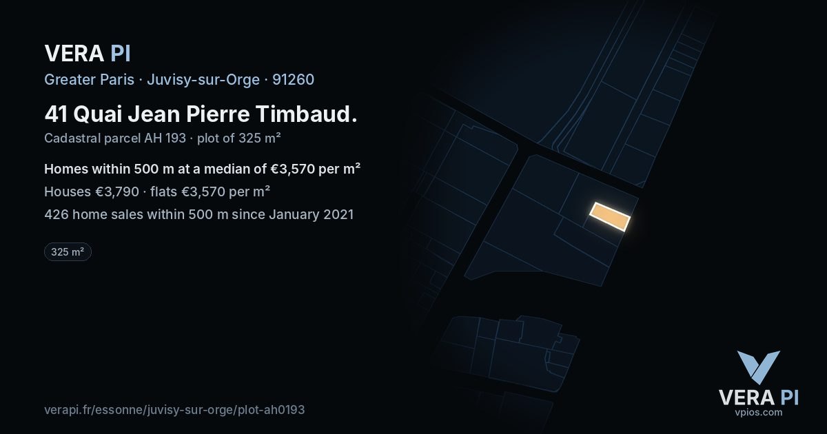 41 Quai Jean Pierre Timbaud, Juvisy-sur-Orge at night – the plot lit, the parcels around coloured by the prices near them