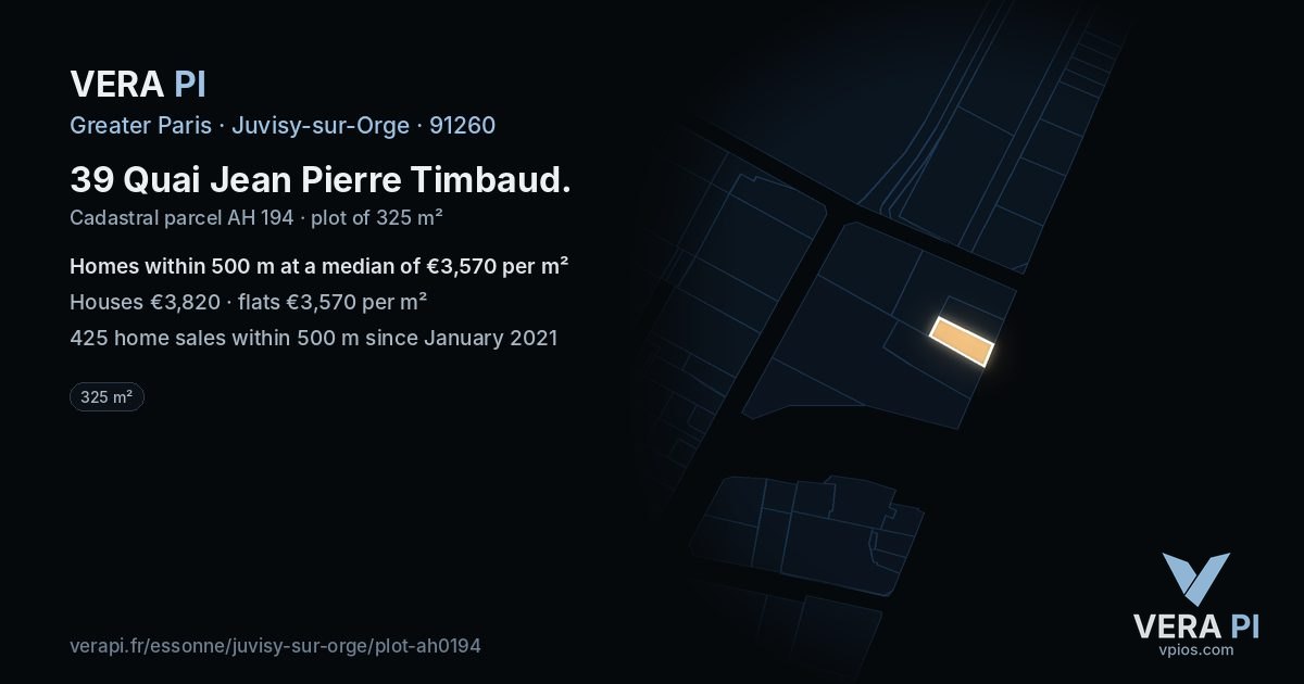 39 Quai Jean Pierre Timbaud, Juvisy-sur-Orge at night – the plot lit, the parcels around coloured by the prices near them