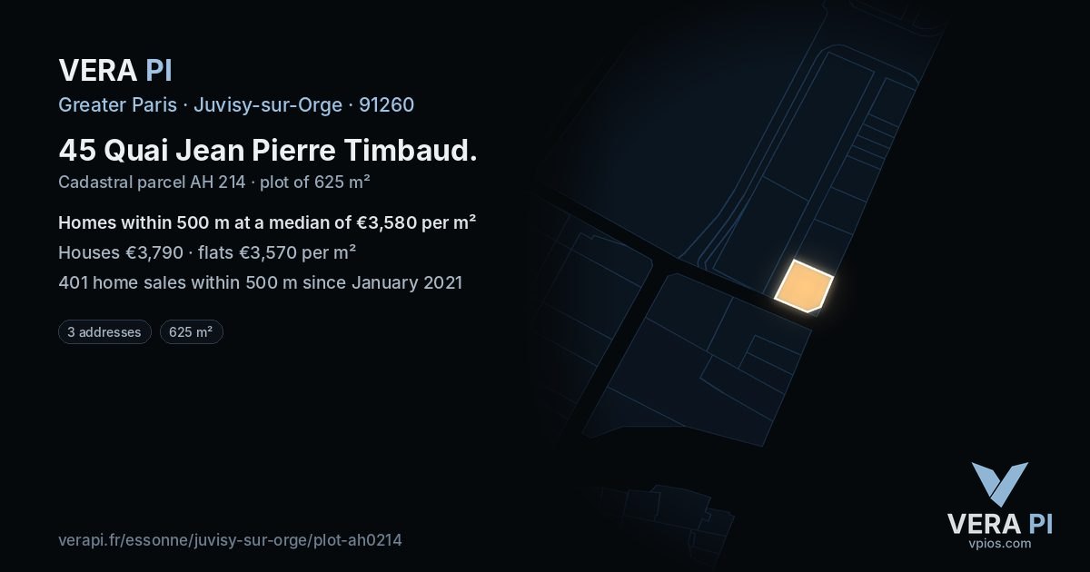 45 Quai Jean Pierre Timbaud, Juvisy-sur-Orge at night – the plot lit, the parcels around coloured by the prices near them