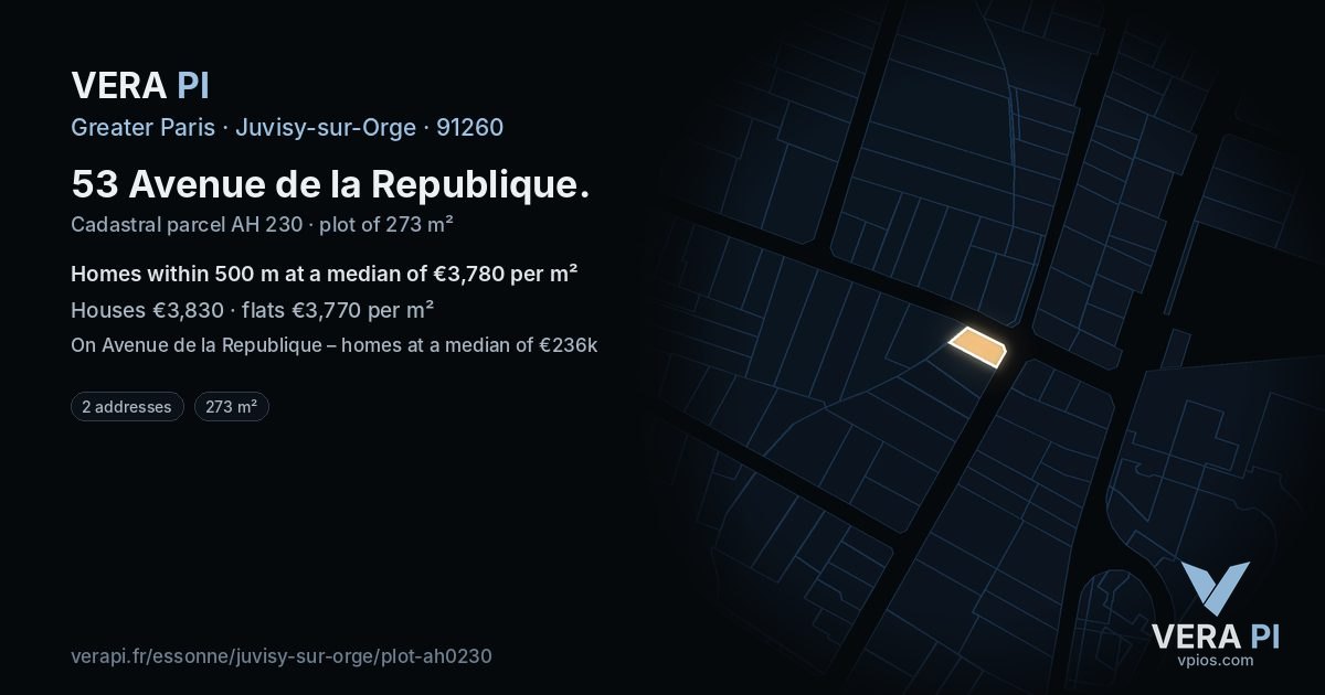 53 Avenue de la Republique, Juvisy-sur-Orge at night – the plot lit, the parcels around coloured by the prices near them