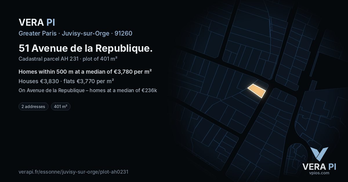 51 Avenue de la Republique, Juvisy-sur-Orge at night – the plot lit, the parcels around coloured by the prices near them