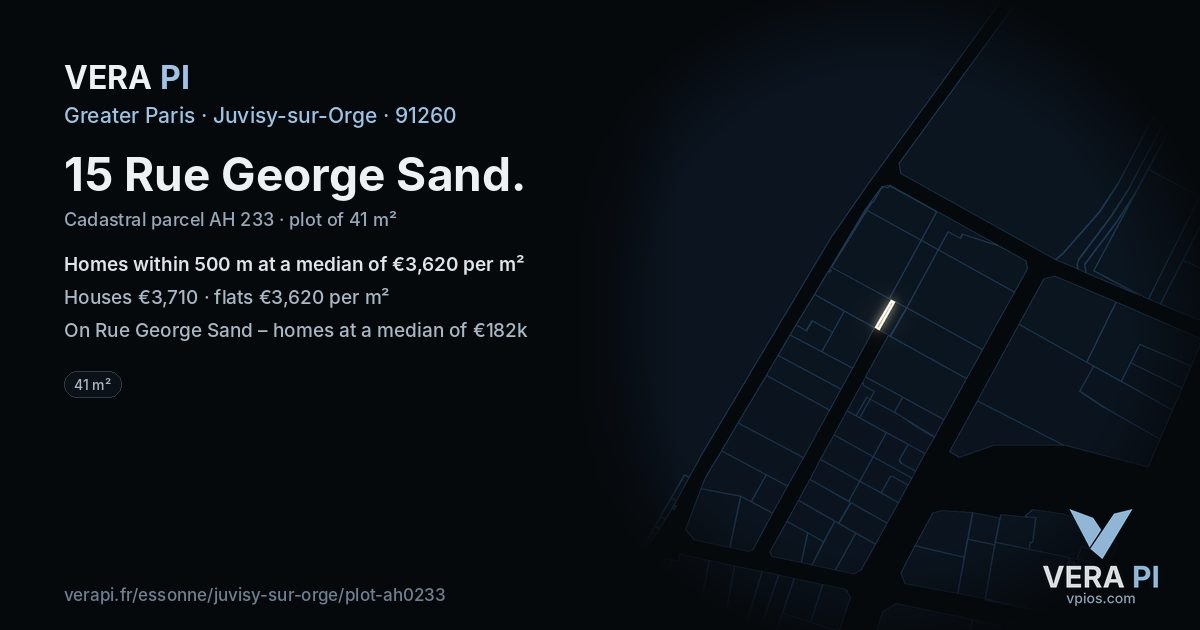 15 Rue George Sand, Juvisy-sur-Orge at night – the plot lit, the parcels around coloured by the prices near them