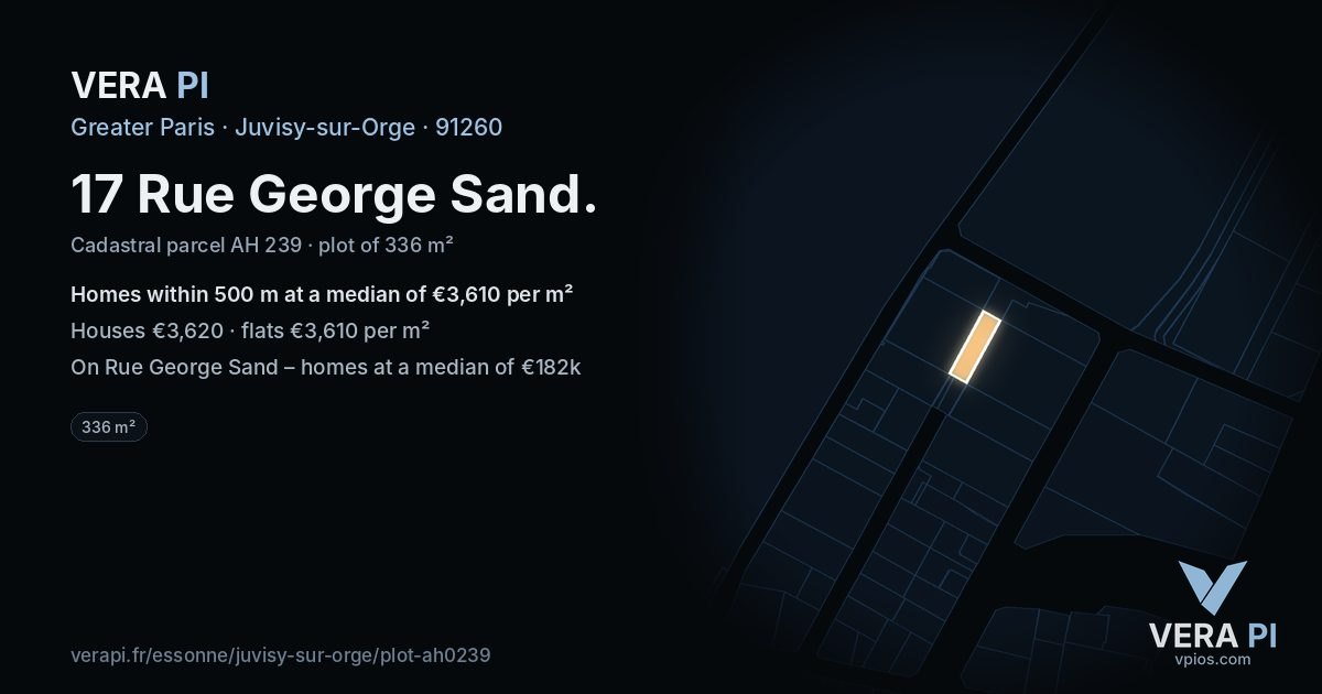 17 Rue George Sand, Juvisy-sur-Orge at night – the plot lit, the parcels around coloured by the prices near them