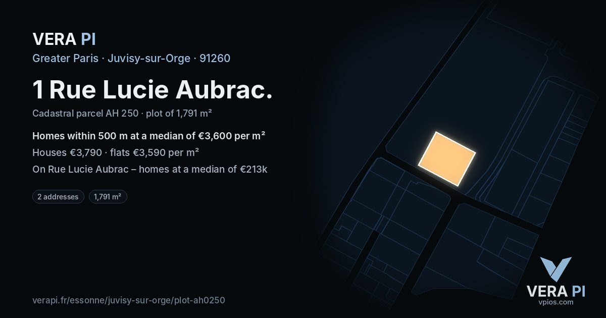 1 Rue Lucie Aubrac, Juvisy-sur-Orge at night – the plot lit, the parcels around coloured by the prices near them