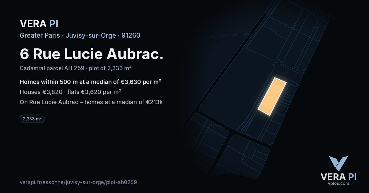 6 Rue Lucie Aubrac, Juvisy-sur-Orge at night – the plot lit, the parcels around coloured by the prices near them