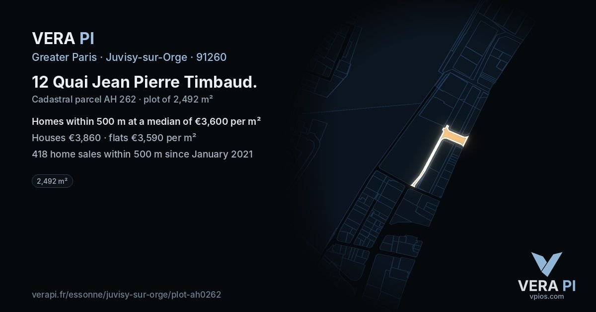 12 Quai Jean Pierre Timbaud, Juvisy-sur-Orge at night – the plot lit, the parcels around coloured by the prices near them