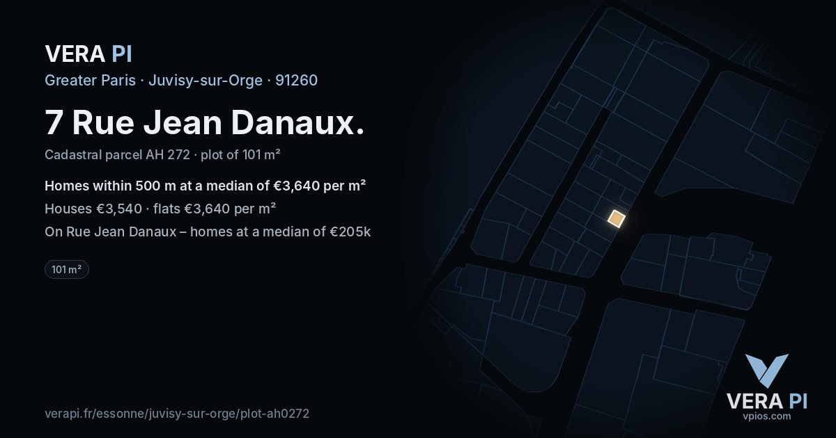 7 Rue Jean Danaux, Juvisy-sur-Orge at night – the plot lit, the parcels around coloured by the prices near them