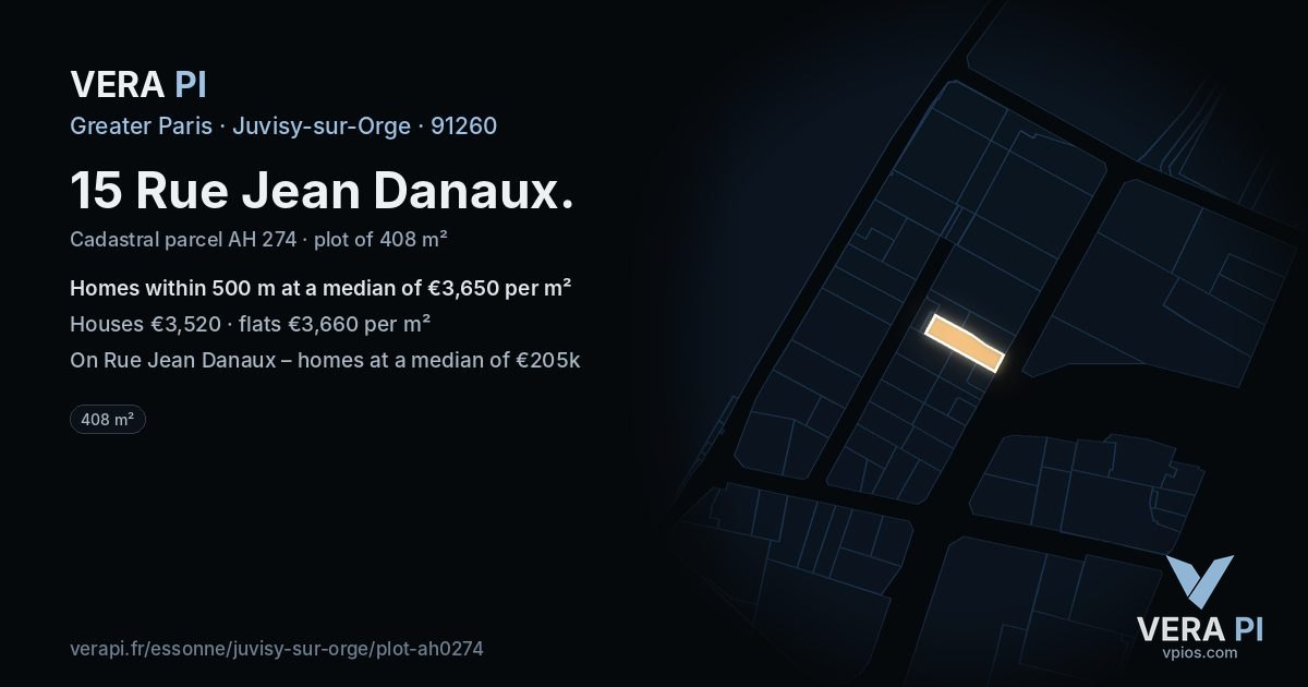 15 Rue Jean Danaux, Juvisy-sur-Orge at night – the plot lit, the parcels around coloured by the prices near them