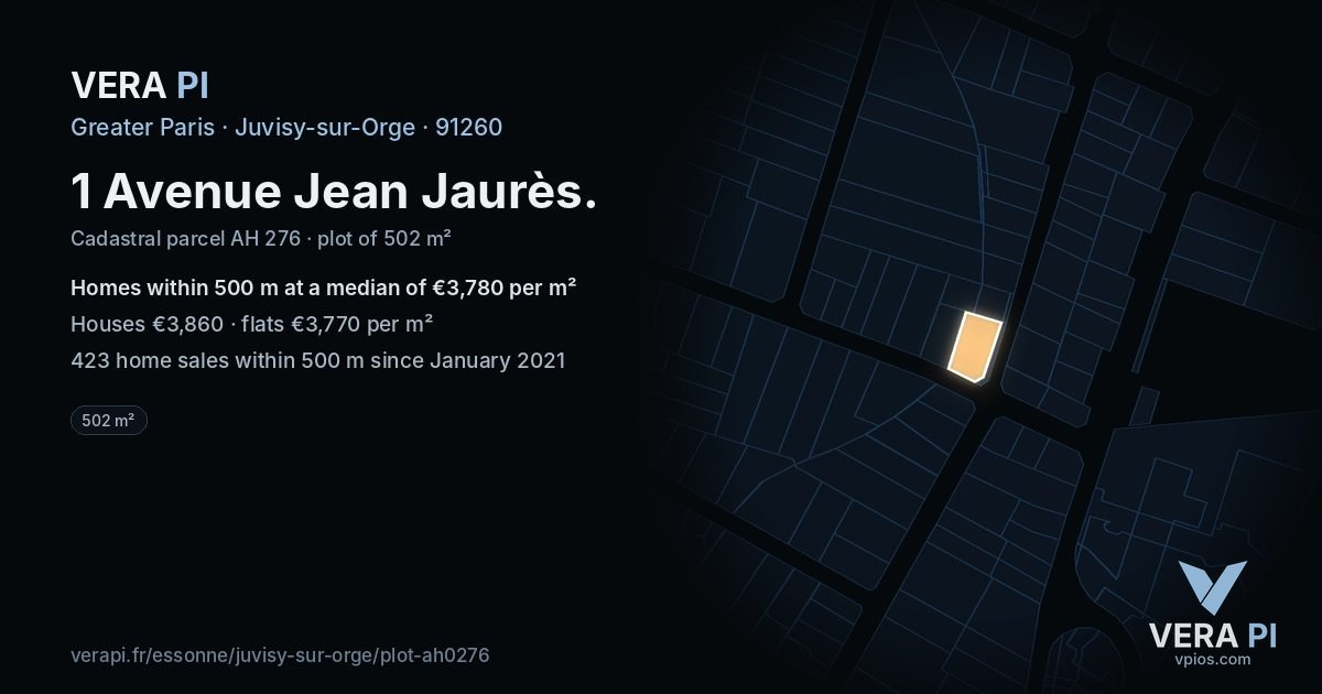 1 Avenue Jean Jaurès, Juvisy-sur-Orge at night – the plot lit, the parcels around coloured by the prices near them