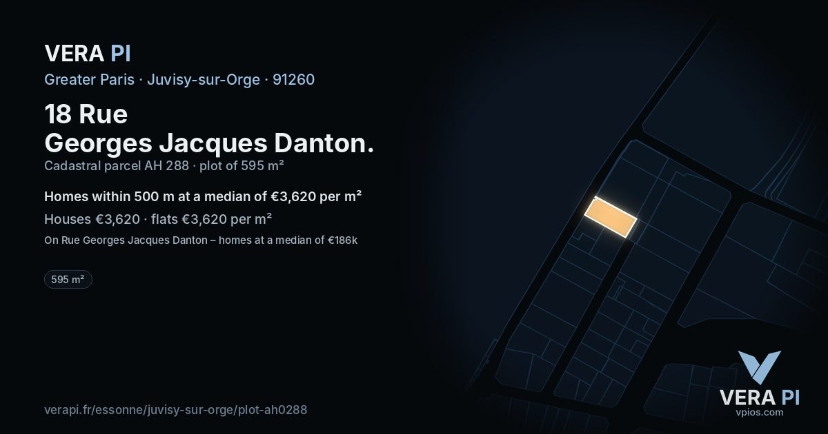 18 Rue Georges Jacques Danton, Juvisy-sur-Orge at night – the plot lit, the parcels around coloured by the prices near them