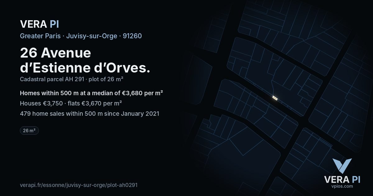 26 Avenue d’Estienne d’Orves, Juvisy-sur-Orge at night – the plot lit, the parcels around coloured by the prices near them