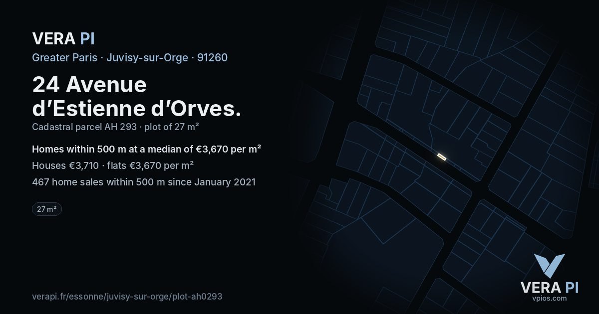 24 Avenue d’Estienne d’Orves, Juvisy-sur-Orge at night – the plot lit, the parcels around coloured by the prices near them