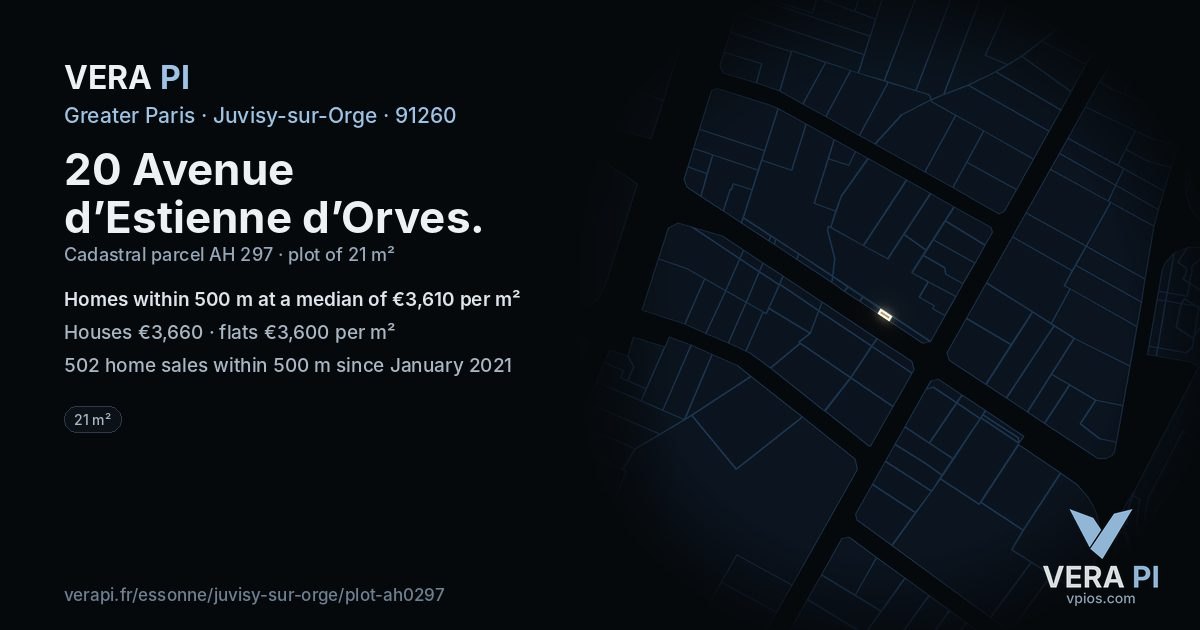 20 Avenue d’Estienne d’Orves, Juvisy-sur-Orge at night – the plot lit, the parcels around coloured by the prices near them