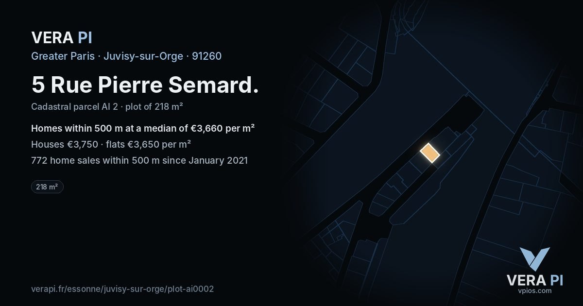 5 Rue Pierre Semard, Juvisy-sur-Orge at night – the plot lit, the parcels around coloured by the prices near them