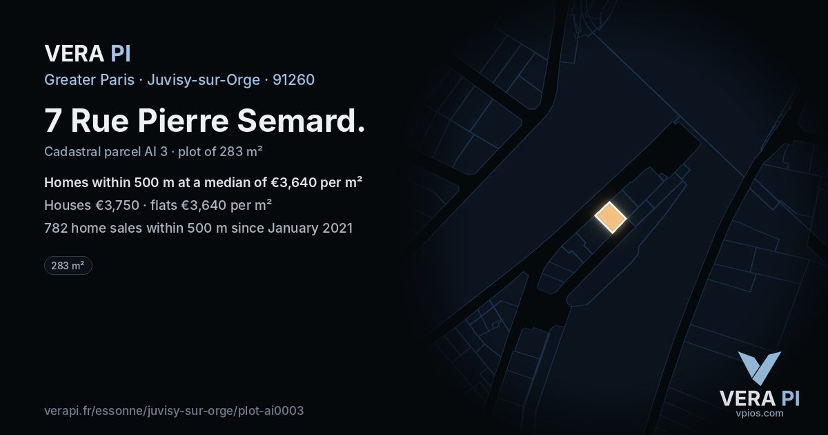 7 Rue Pierre Semard, Juvisy-sur-Orge at night – the plot lit, the parcels around coloured by the prices near them