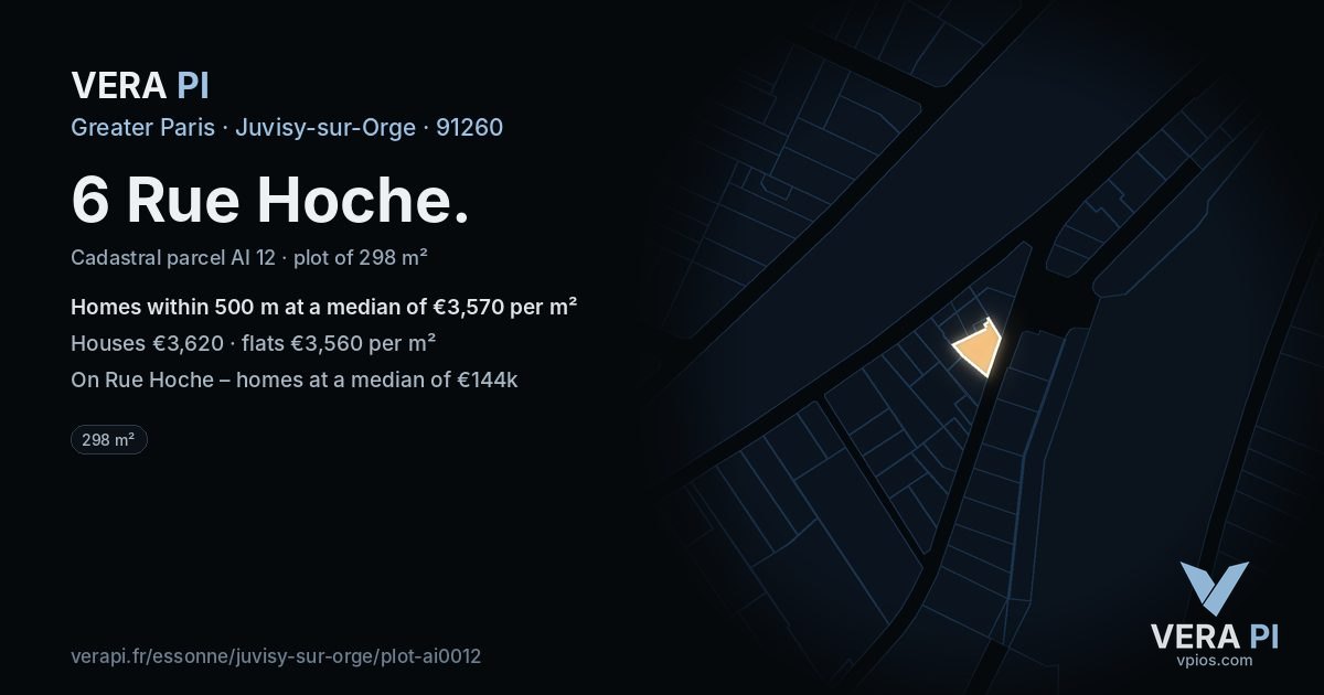6 Rue Hoche, Juvisy-sur-Orge at night – the plot lit, the parcels around coloured by the prices near them