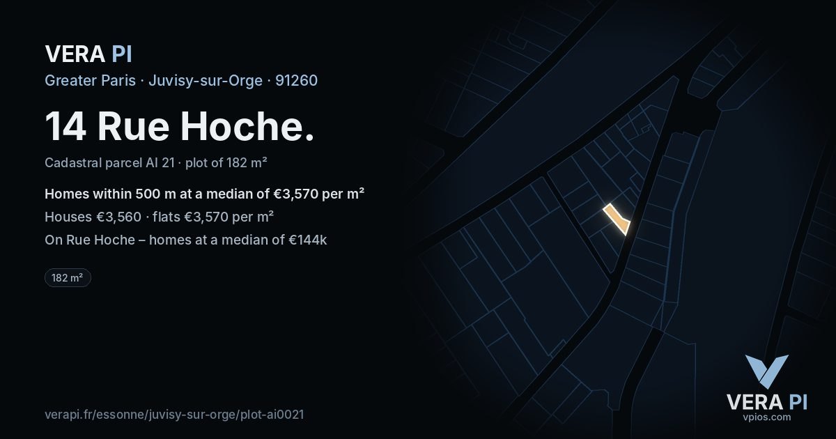 14 Rue Hoche, Juvisy-sur-Orge at night – the plot lit, the parcels around coloured by the prices near them