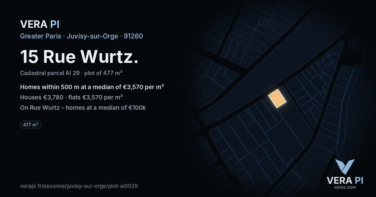15 Rue Wurtz, Juvisy-sur-Orge at night – the plot lit, the parcels around coloured by the prices near them
