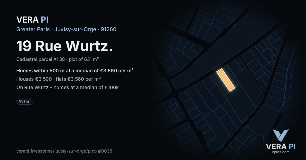 19 Rue Wurtz, Juvisy-sur-Orge at night – the plot lit, the parcels around coloured by the prices near them