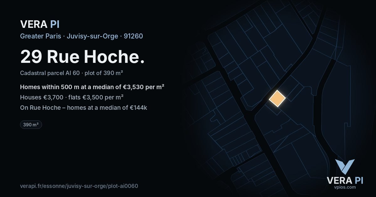 29 Rue Hoche, Juvisy-sur-Orge at night – the plot lit, the parcels around coloured by the prices near them