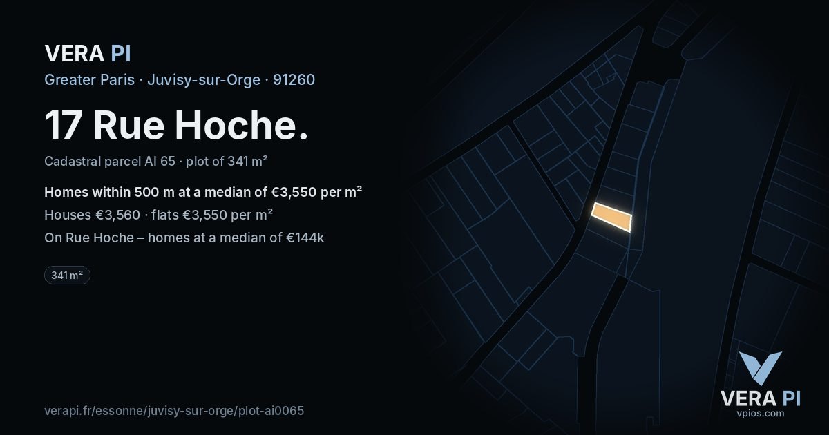 17 Rue Hoche, Juvisy-sur-Orge at night – the plot lit, the parcels around coloured by the prices near them