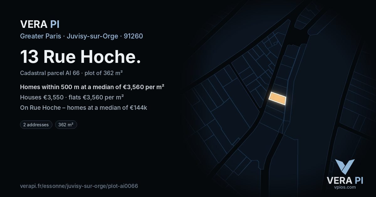 13 Rue Hoche, Juvisy-sur-Orge at night – the plot lit, the parcels around coloured by the prices near them