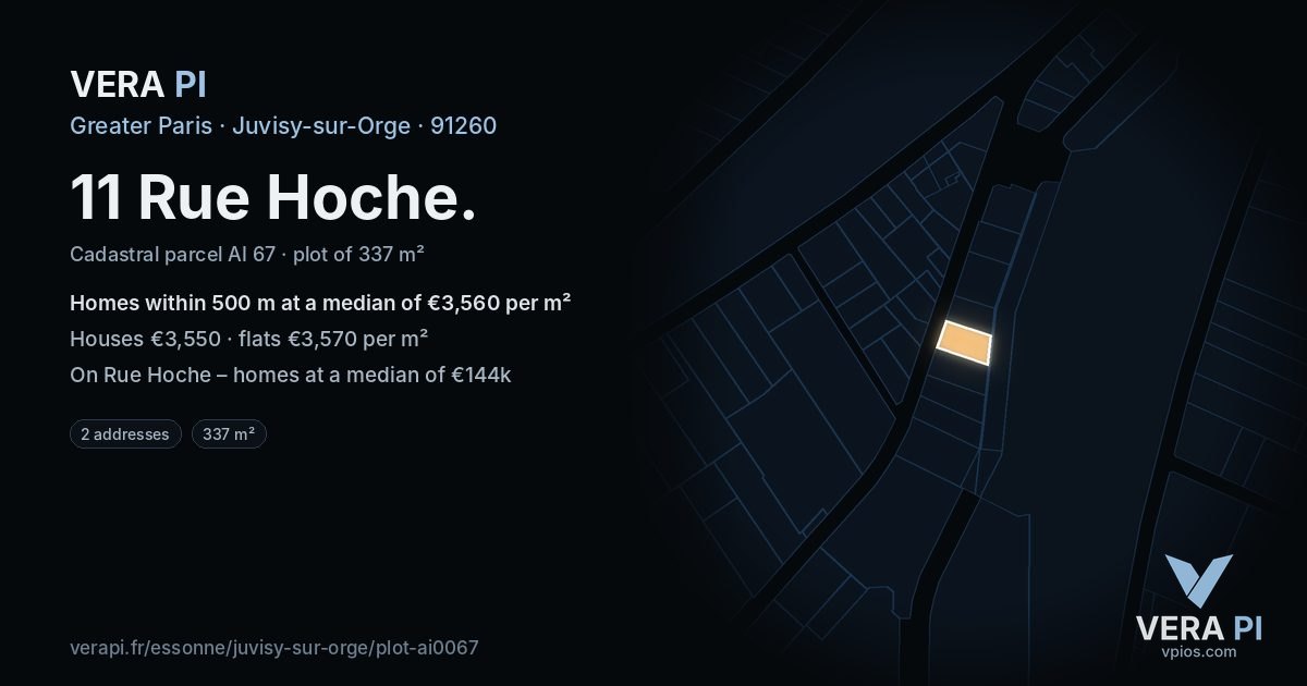 11 Rue Hoche, Juvisy-sur-Orge at night – the plot lit, the parcels around coloured by the prices near them