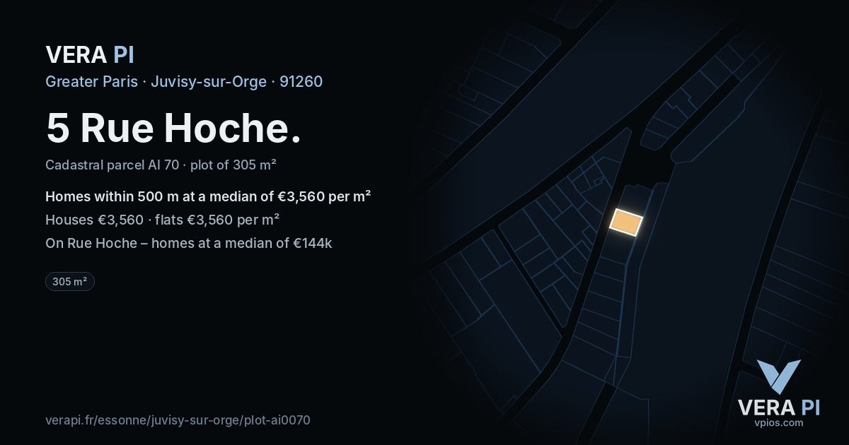 5 Rue Hoche, Juvisy-sur-Orge at night – the plot lit, the parcels around coloured by the prices near them