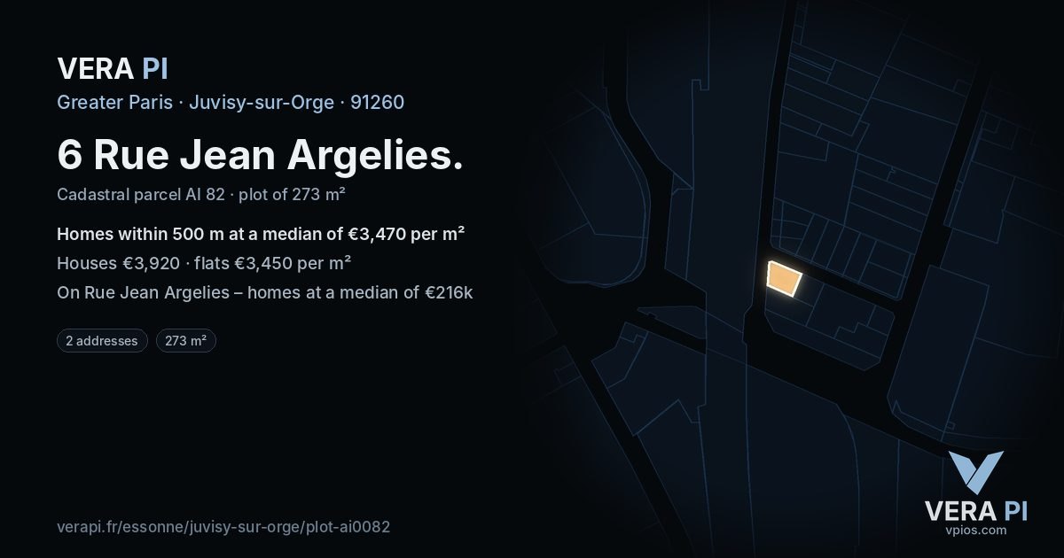 6 Rue Jean Argelies, Juvisy-sur-Orge at night – the plot lit, the parcels around coloured by the prices near them