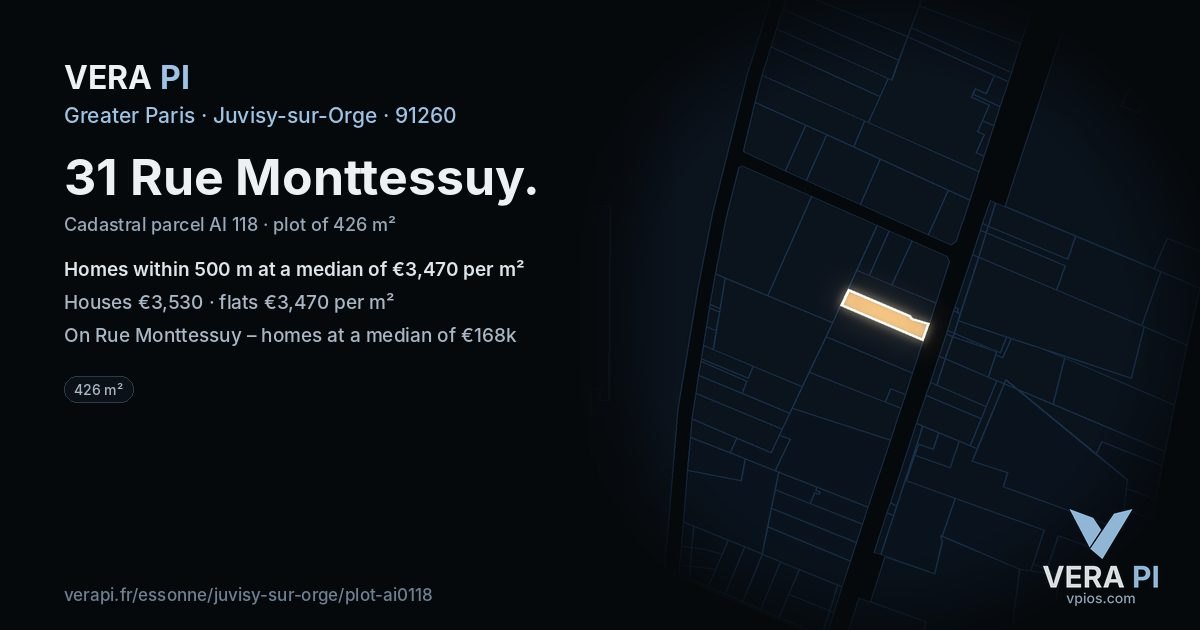 31 Rue Monttessuy, Juvisy-sur-Orge at night – the plot lit, the parcels around coloured by the prices near them