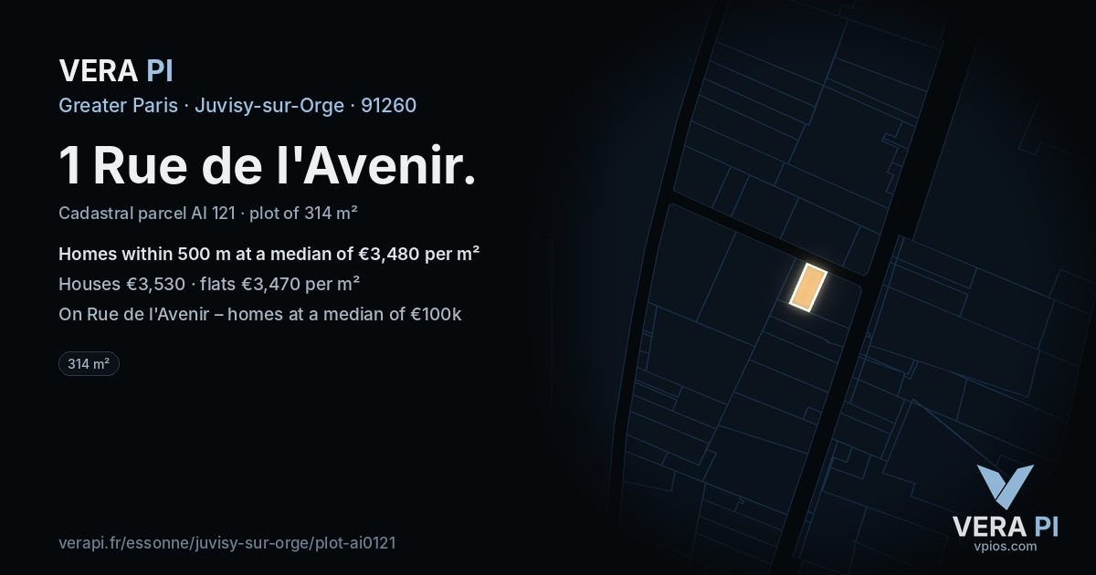 1 Rue de l'Avenir, Juvisy-sur-Orge at night – the plot lit, the parcels around coloured by the prices near them