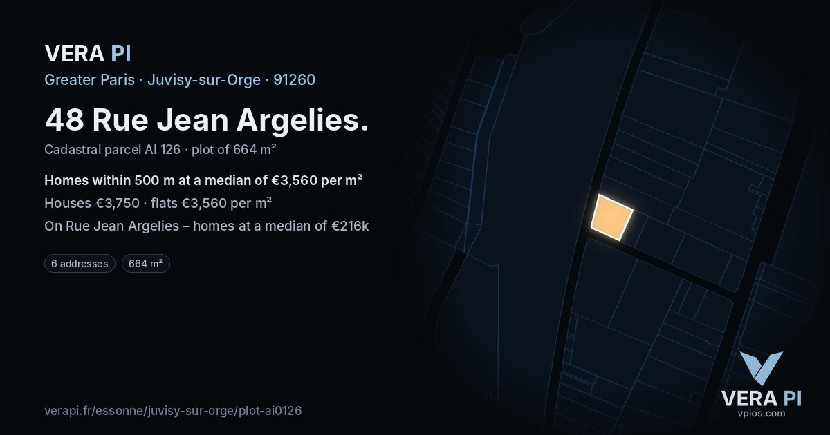 48 Rue Jean Argelies, Juvisy-sur-Orge at night – the plot lit, the parcels around coloured by the prices near them