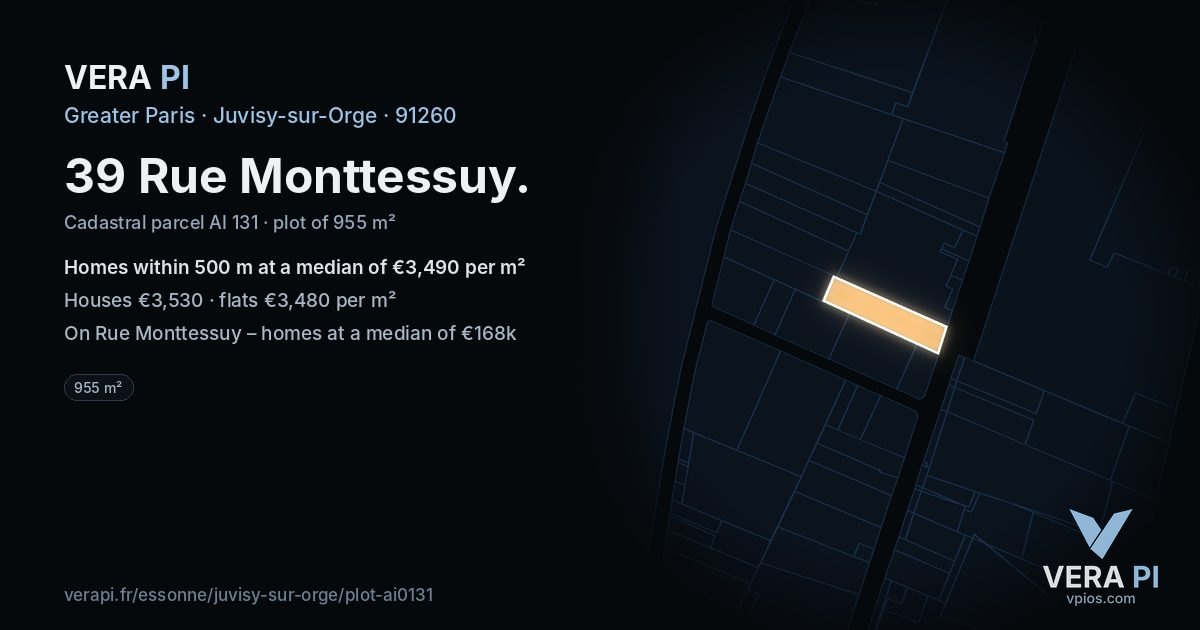 39 Rue Monttessuy, Juvisy-sur-Orge at night – the plot lit, the parcels around coloured by the prices near them